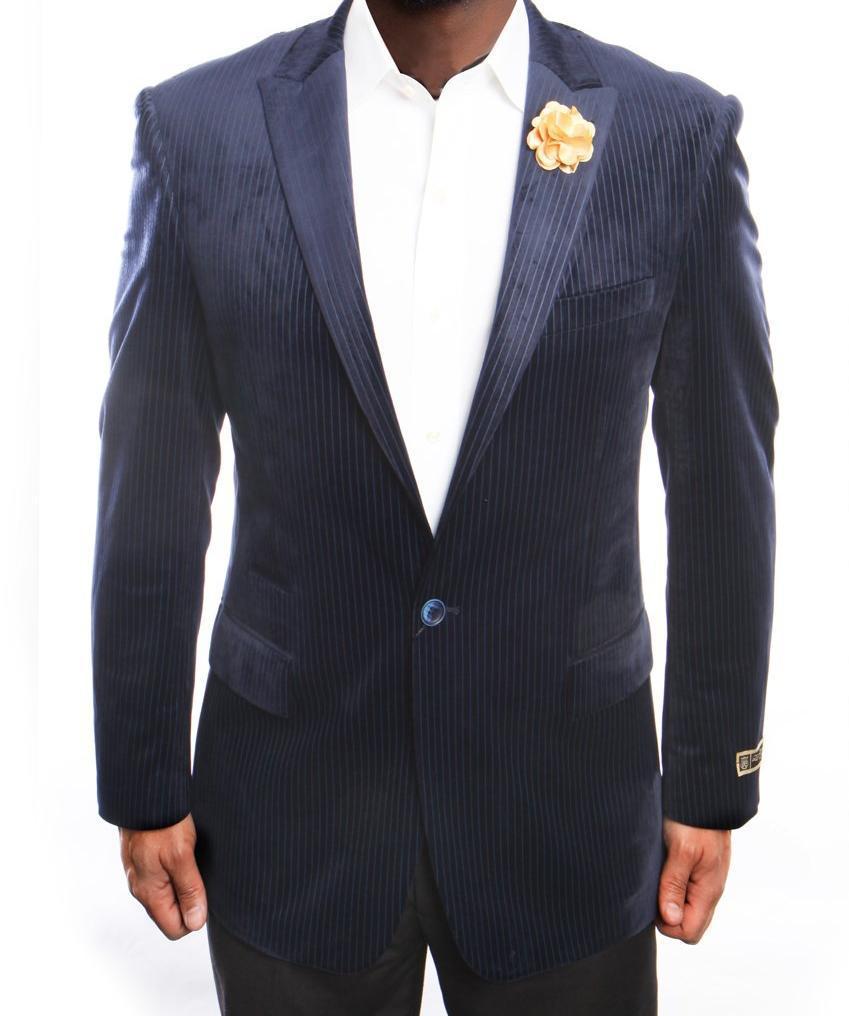 Empire Collection - Navy Velvet Stripe Sports Coat Modern Fit