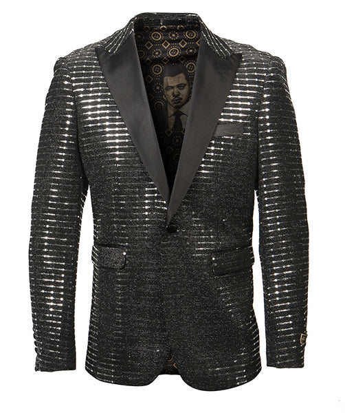 Empire Collection - Silver Sequin Texture Design Sports Coat Slim Fit