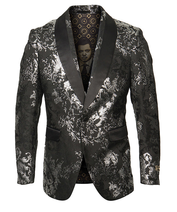 Empire Collection - Black/Silver Floral Pattern Sports Coat Slim Fit
