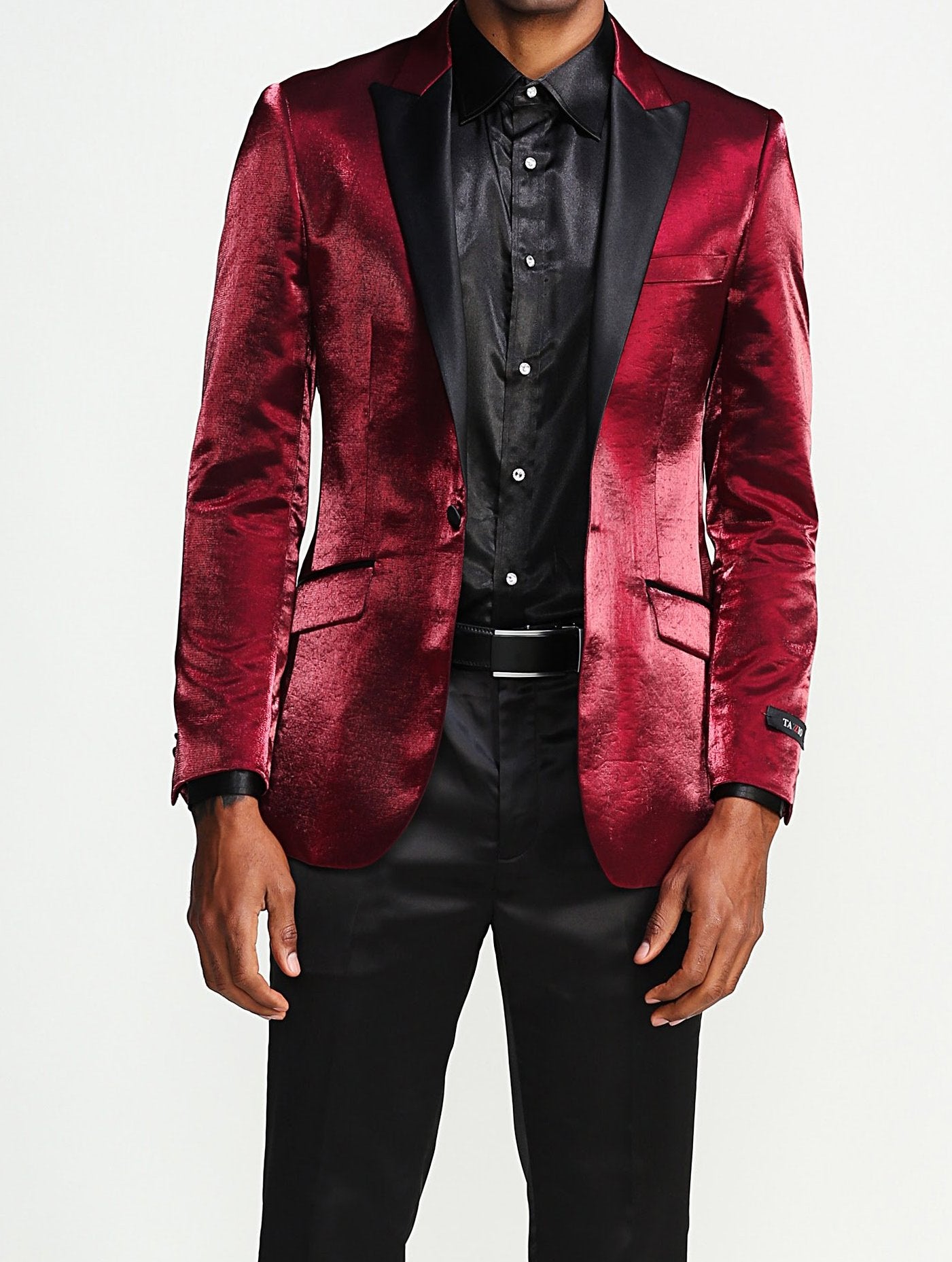 Slim Fit Shine Blazer 1 Button with Satin Peak Lapel in Burgundy