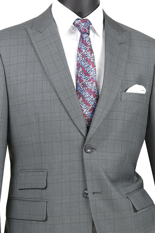 Catania Collection - Modern Fit Windowpane Suit 2 Piece in Gray