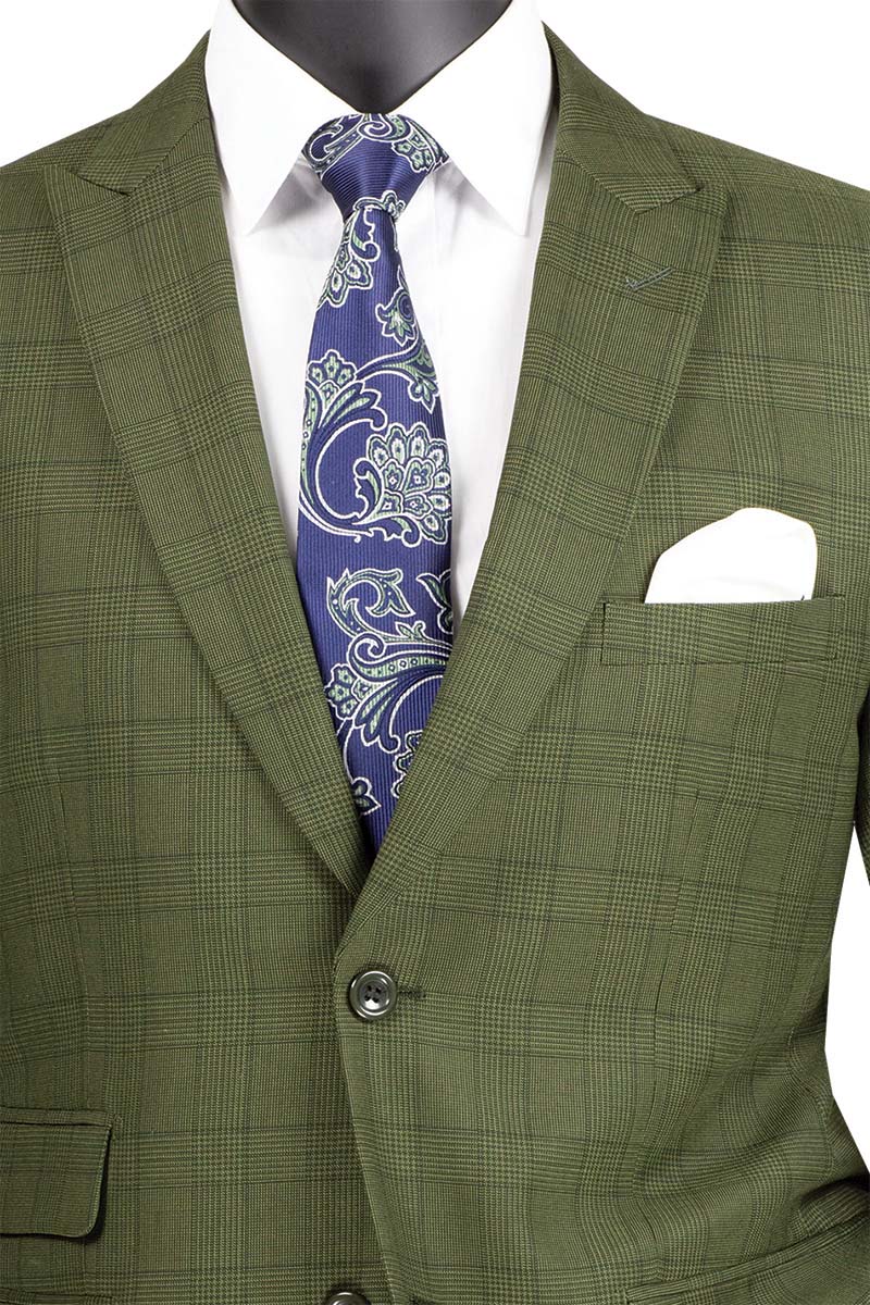Catania Collection - Modern Fit Windowpane Suit 2 Piece in Olive