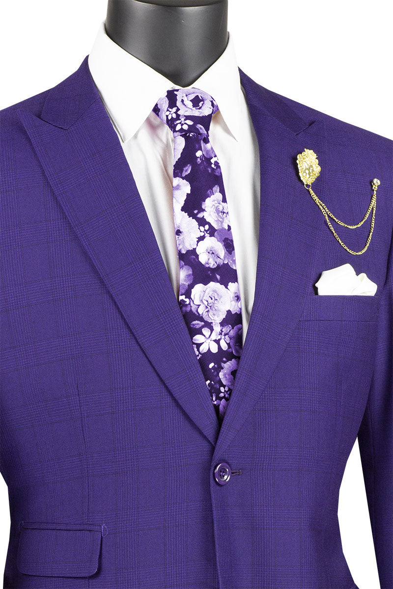 Catania Collection - Modern Fit Windowpane Suit 2 Piece in Purple