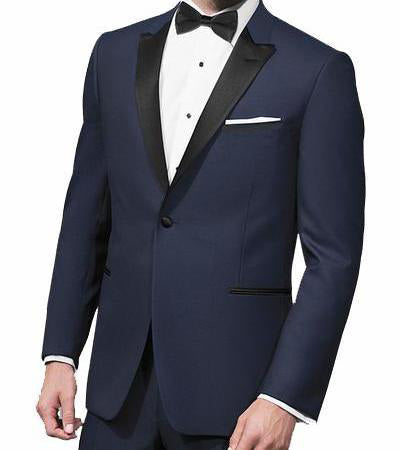 (38R, 44R) Navy Slim Fit Tuxedo 2 Piece with Satin Peak Lapel