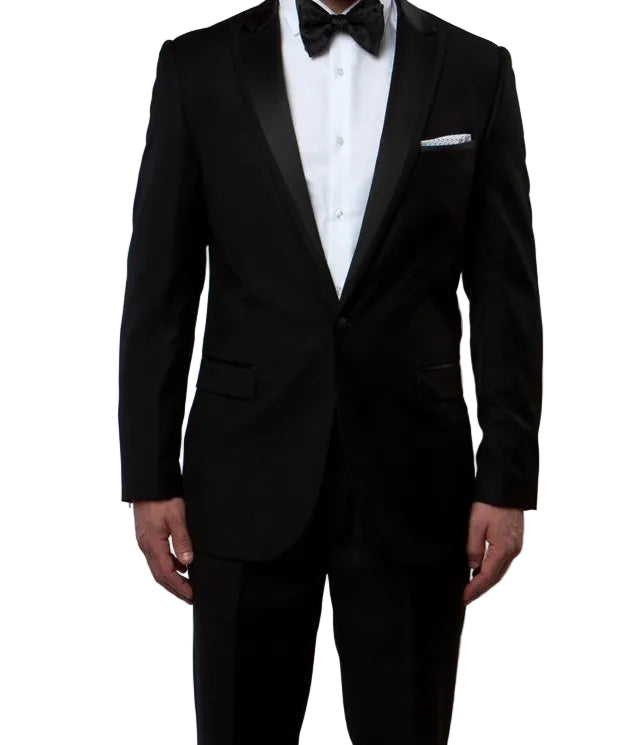 Black Slim Fit 2 Piece Tuxedo With Satin Peak Lapel