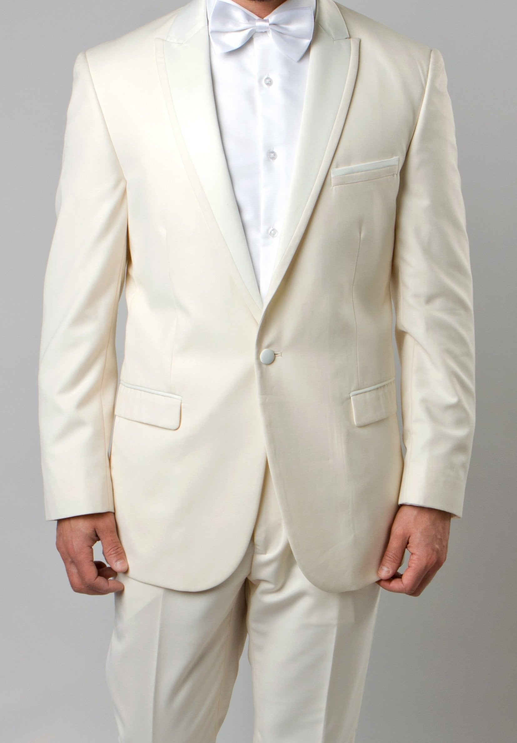 Ivory Slim Fit 2 Piece Tuxedo With Satin Peak Lapel | Suits