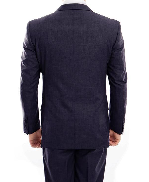 Solid 100% Wool Modern Fit 2 Piece Navy Suit by Tazio.