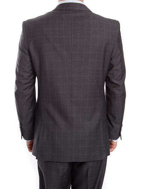 Tazio Wool Suit Modern Fit Windowpane 2 Piece in Dark Gray, featuring a checkered pattern.