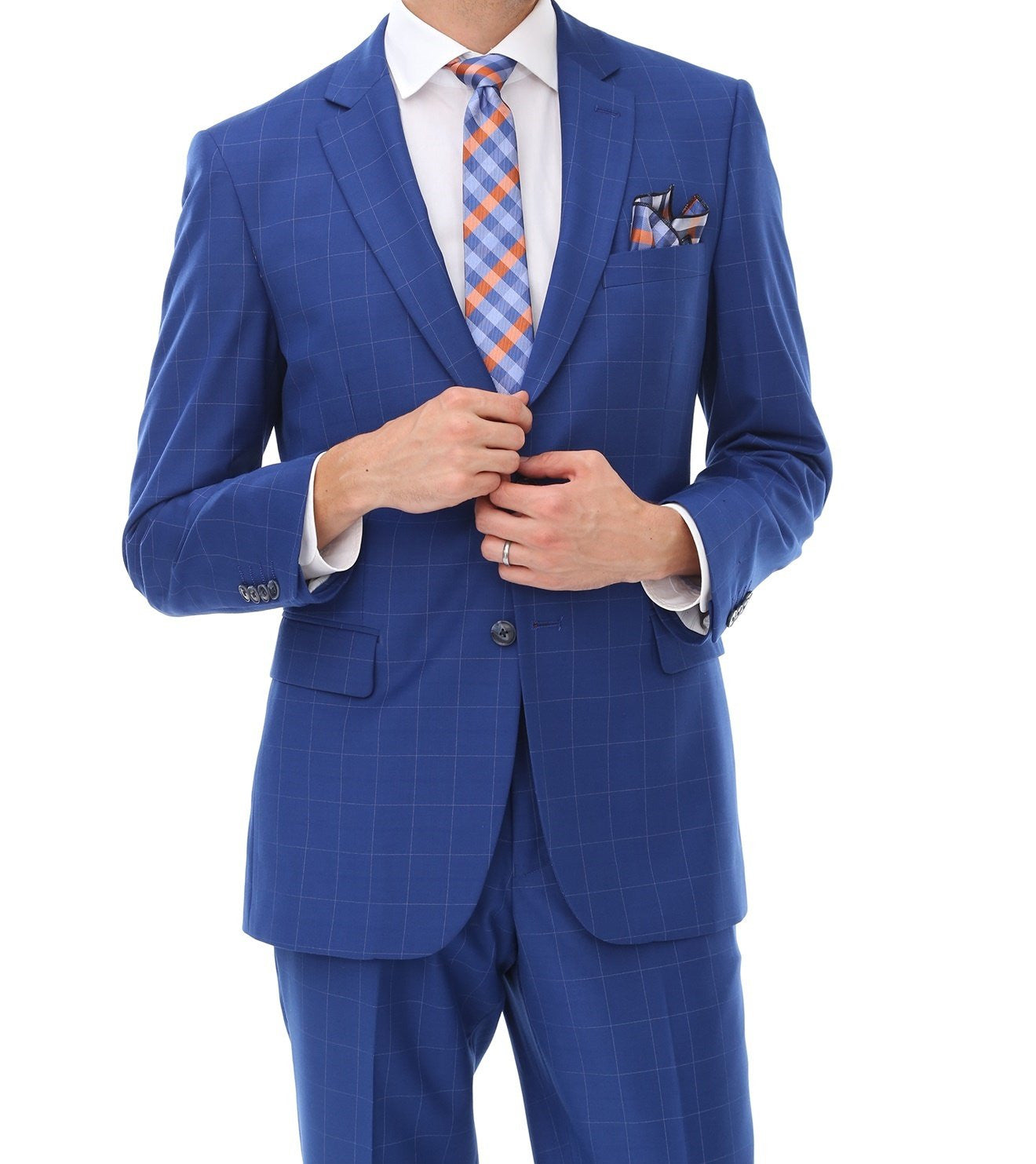 Wool Suit Modern Fit Windowpane 2 Piece in Royal