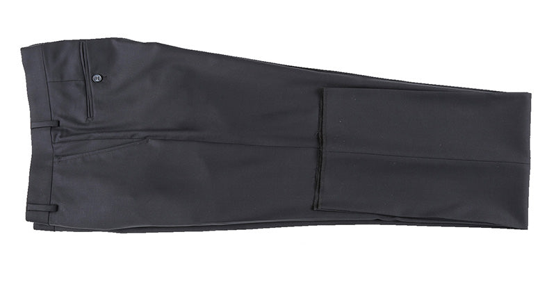 A detailed close-up view of the solid black pocket and button on the Half Canvas Wool Dress Suit Regular Fit 2 Piece jacket.