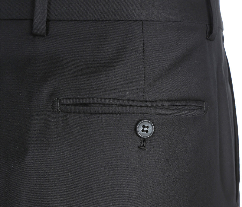 Renoir solid black Half Canvas Wool Dress Suit Modern Fit 2 Piece, showing both jacket and trousers.