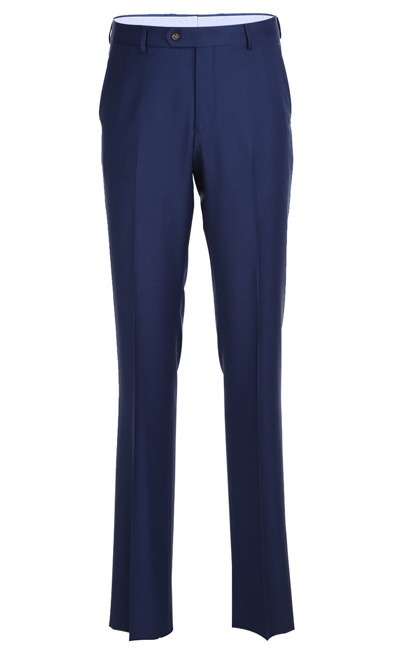 Solid Half Canvas Wool Dress Suit Modern Fit 2 Piece in Blue pants, showing pocket detail.