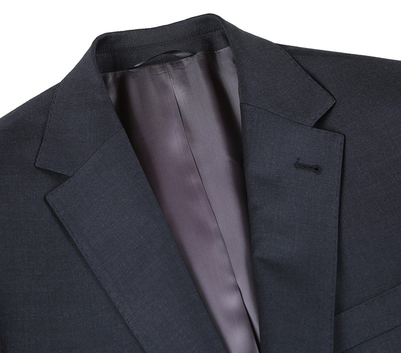 Renoir Half Canvas Wool Dress Suit Modern Fit 2 Piece in Charcoal, solid, showing collar, buttons, and pockets.