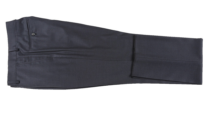 Renoir charcoal solid Half Canvas Modern Fit wool suit pocket with button on white background.