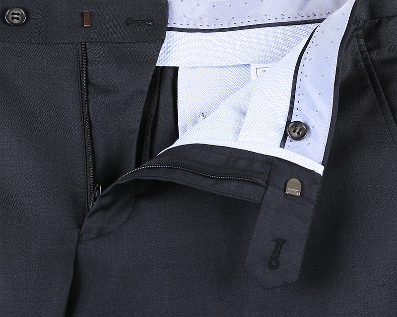 Renoir solid charcoal Half Canvas Wool Dress Suit Modern Fit 2 Piece, displayed on a mannequin.