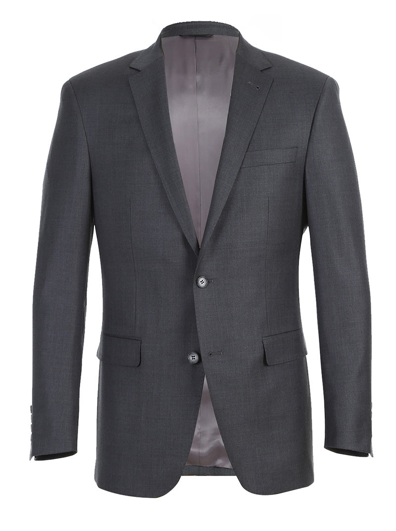 Solid gray Half Canvas Wool Dress Suit Modern Fit 2 Piece jacket with collar, buttons, and pockets on a white background.
