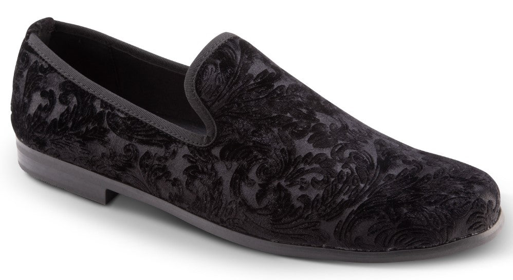 Black Fashion Loafers Slip-On Shoes Paisley Design