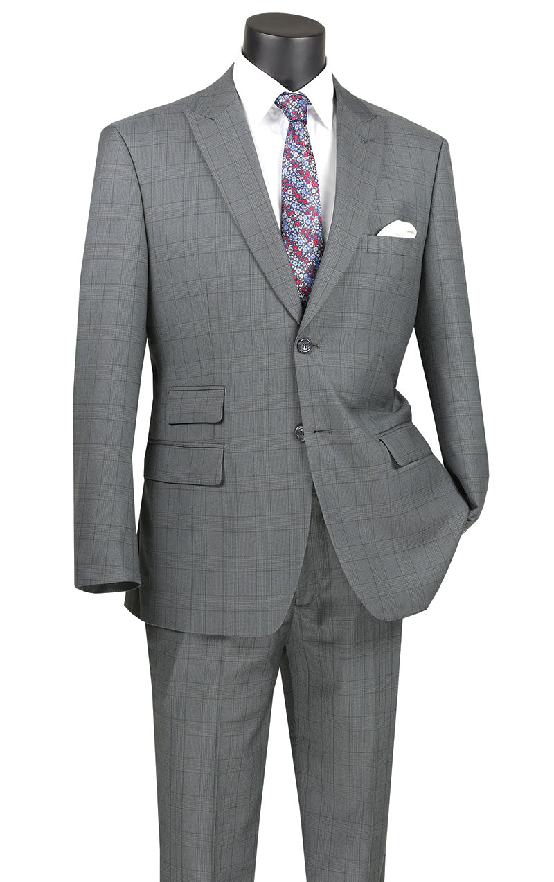 Catania Collection - Modern Fit Windowpane Suit 2 Piece in Gray