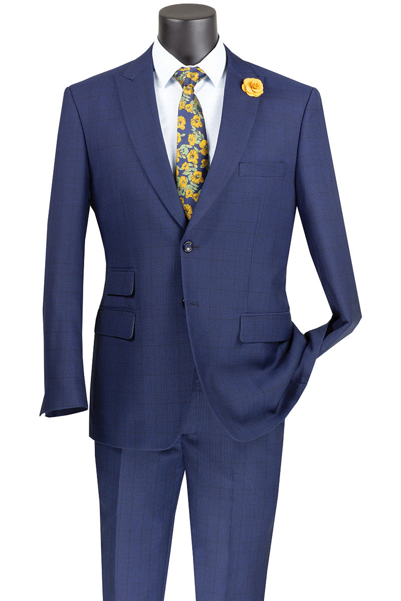 Catania Collection - Modern Fit Windowpane Suit 2 Piece in Blue