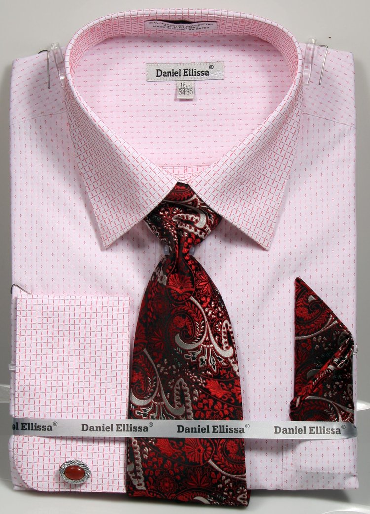 french cuff dress shirt Men's French Cuff Dress Shirt Regular Fit in White/Red with Tie, Cuff Links and Pocket Square 17½ 36/37 / White/Red