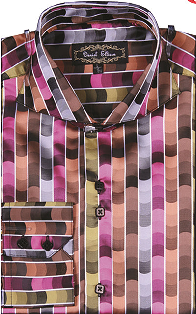 Men's Dress Shirt Regular Fit Fancy Stripe Pattern in Fuchsia L Men's Dress Shirt Regular Fit Fancy Stripe Pattern in Fuchsia L