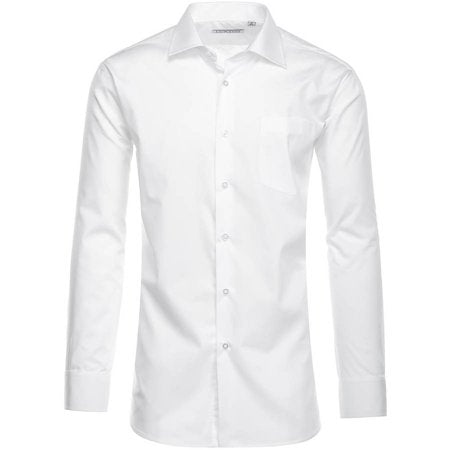 Solid white Cotton Blend Regular Fit dress shirt, featuring a collar, front buttons, sleeves, and a chest pocket.
