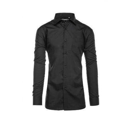 Close-up of solid black sleeve for Renoir Cotton Blend Dress Shirt Regular Fit, showing cuff buttons.