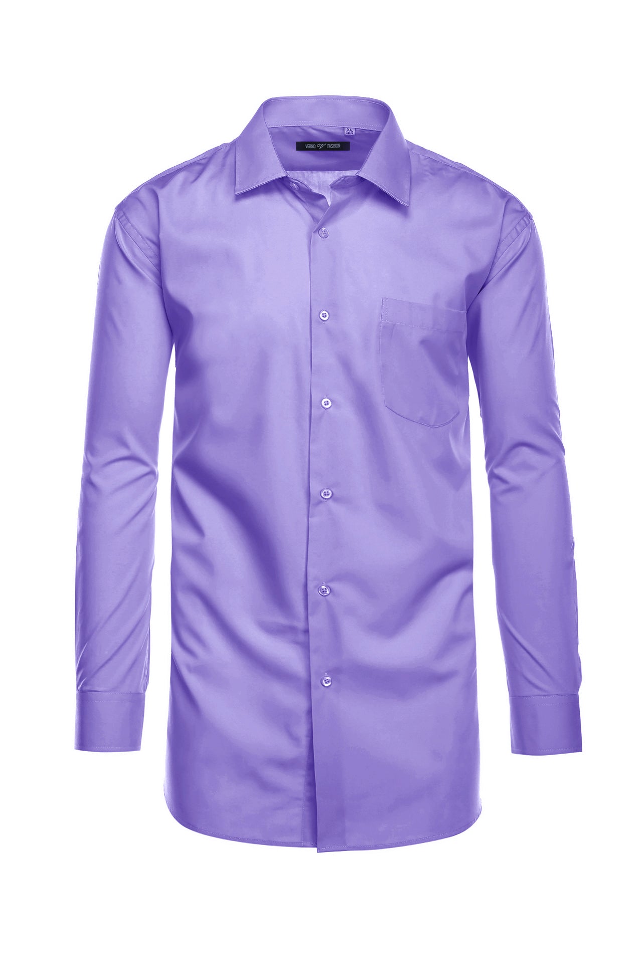 Solid lavender Renoir Cotton Blend Regular Fit dress shirt with collar, buttons, and sleeves visible on a white background.
