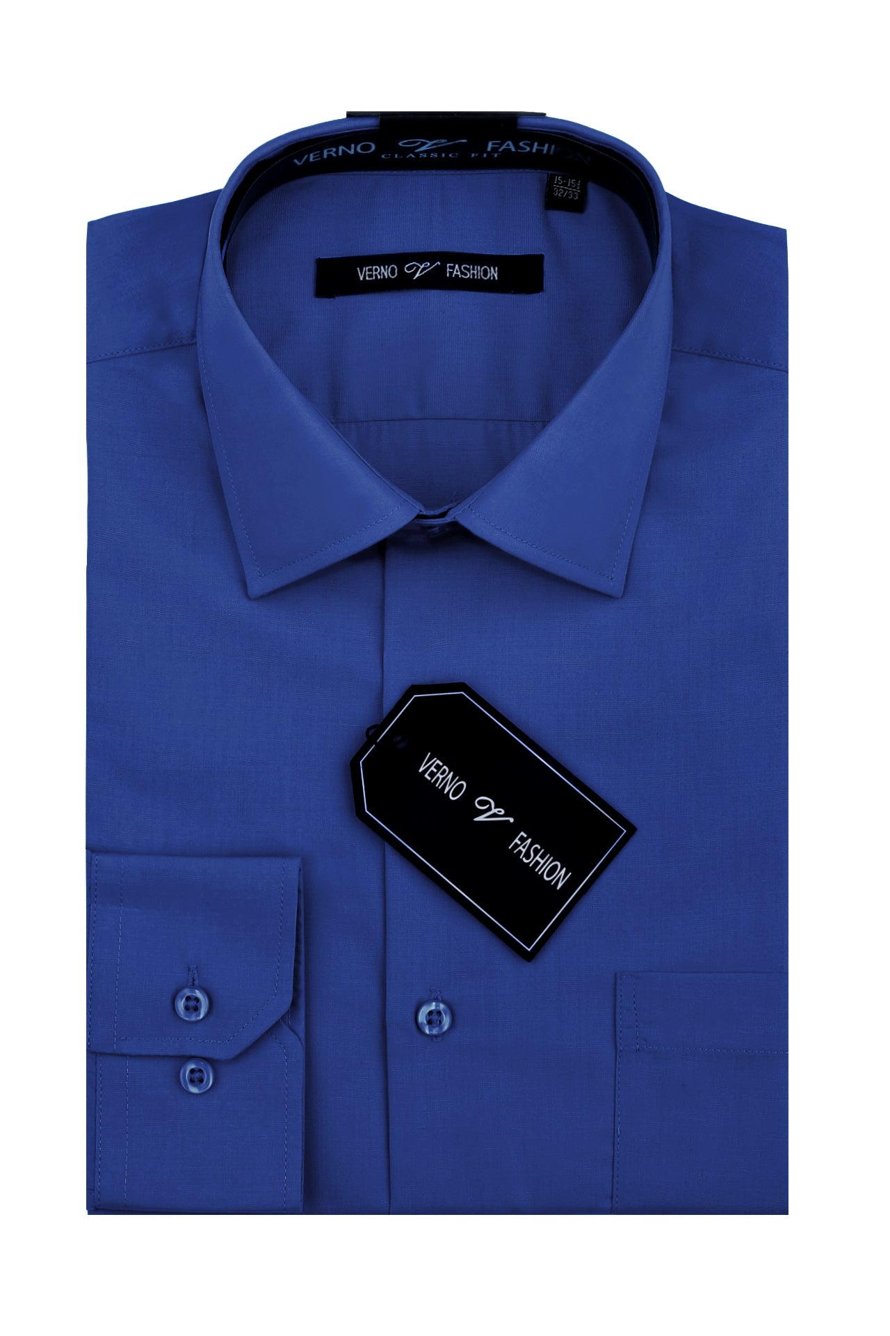 Cotton Blend Dress Shirt Regular Fit In Royal Blue