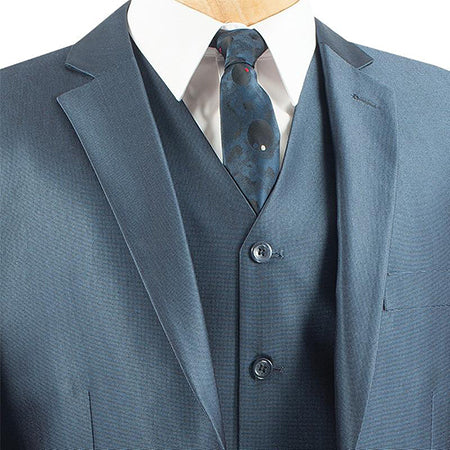 Slim Fit Men's Suit With Vest 3 Piece 2 Buttons in Blue