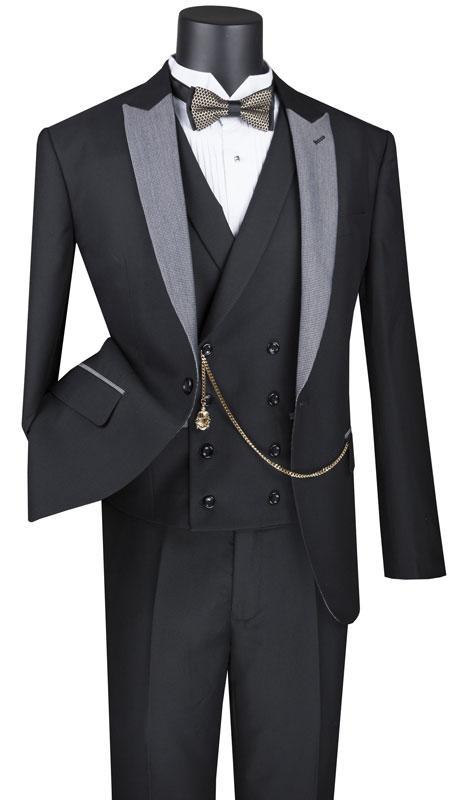 Black Slim Fit 3 Piece Suit 1 Button with Double Breasted Vest
