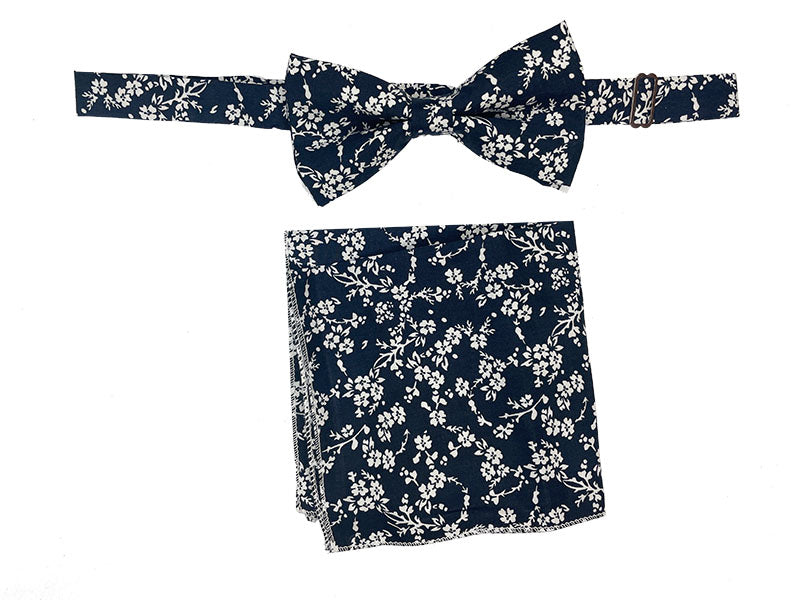 Men's Bowtie and Hanky Accessory Set in Navy Floral