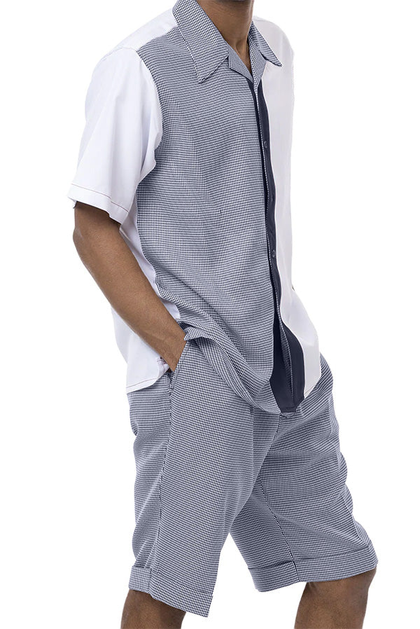 Navy 2 Piece Short Sleeve Walking Suit Set with Shorts