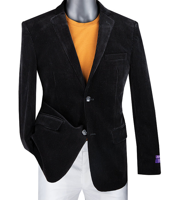 Slim Fit Corduroy Blazer 2 Button in Black