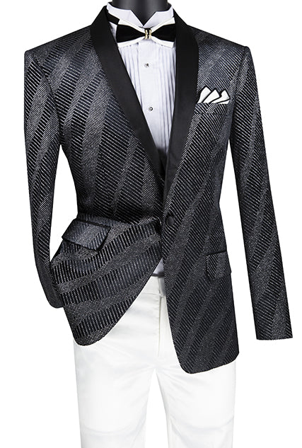 Slim Fit Velvet Party Jacket 1 Button Shawl Lapel in Black