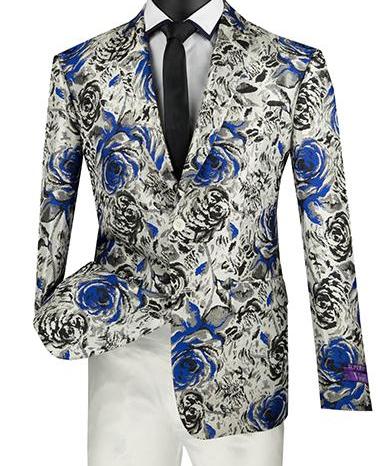 Slim Fit Floral Design Jacket in Blue