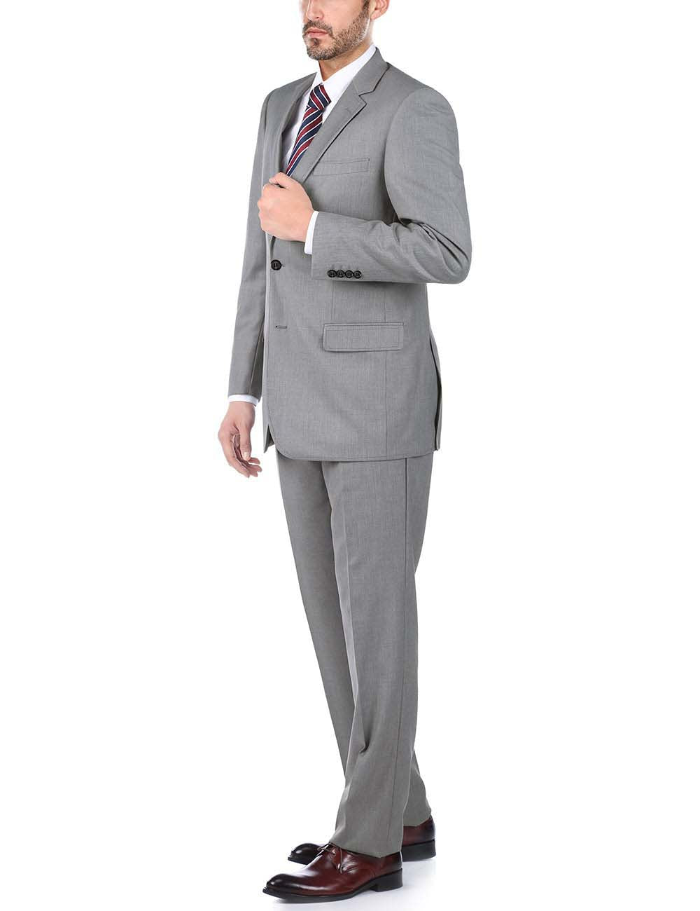 Bevagna Collection - Light Gray 100% Virgin Wool Regular Fit Pick Stitch 2 Piece Suit 2 Button