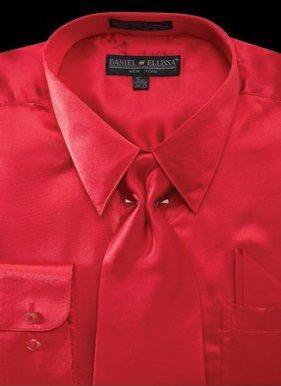 Satin Dress Shirt Regular Fit in Red With Tie And Pocket Square