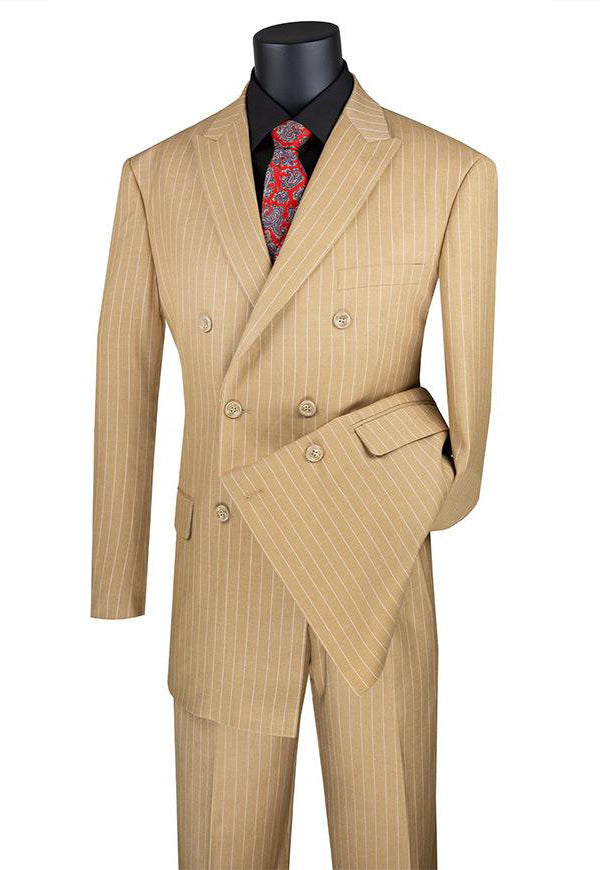 Rockefeller Collection - Double Breasted Stripe Suit Camel Regular Fit 2  Piece