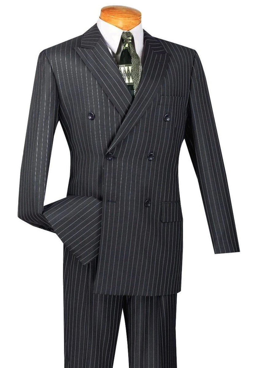 Rockefeller Collection - Double Breasted Stripe Suit Charcoal Regular Fit 2 Piece