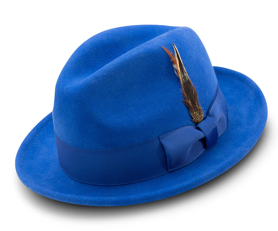 Men's Royal Blue Wool Felt Fedora Hat Snap Brim Crushable M / Royal Blue
