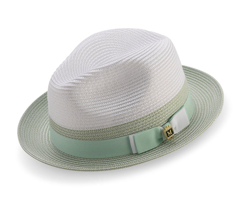 Men's Braided Straw Fedora Two Tone Weave in Apple