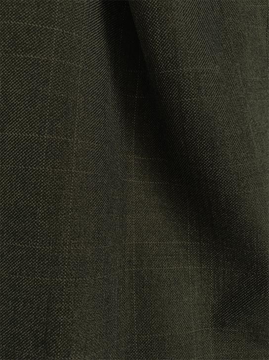 Olympia Collection - Glen Plaid Regular Fit Suit 3 Piece Olive fabric swatch, showing olive checkered weave.