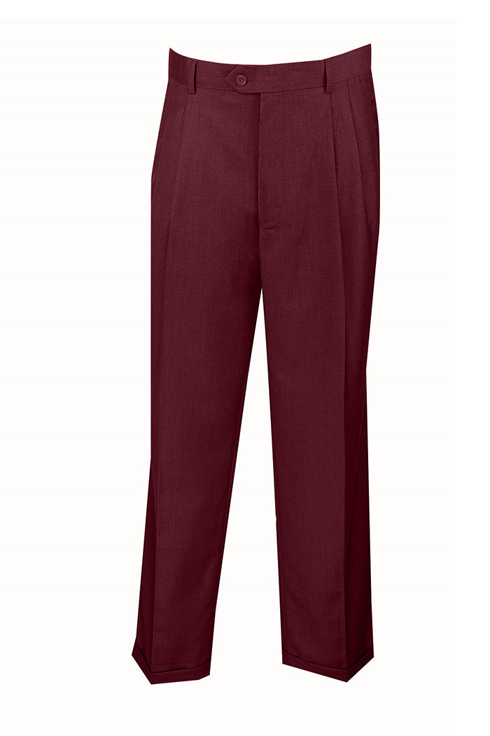 Burgundy Pleated Dress Pants Regular Fit Super 150'S Italian Wool Fabric -   Canada