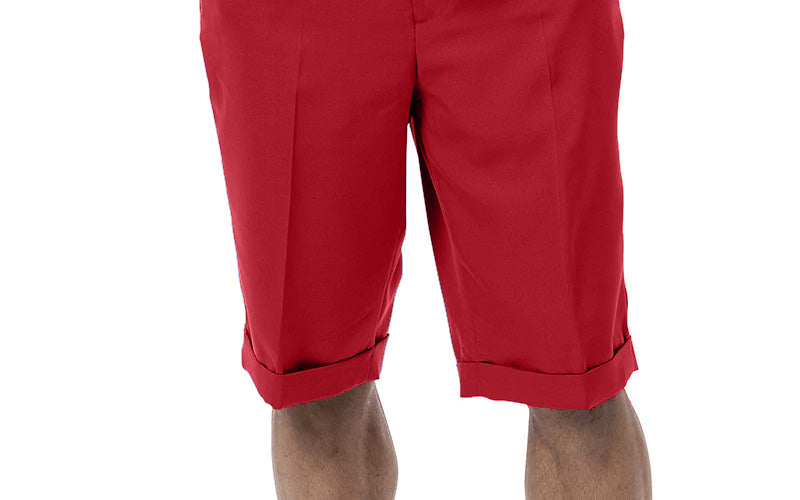Red Argyle Pattern 2 Piece Short Sleeve Walking Suit with Shorts, showing pocket detail.