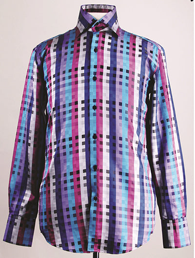 Dress Shirt Regular Fit Designer Check Pattern In Blue