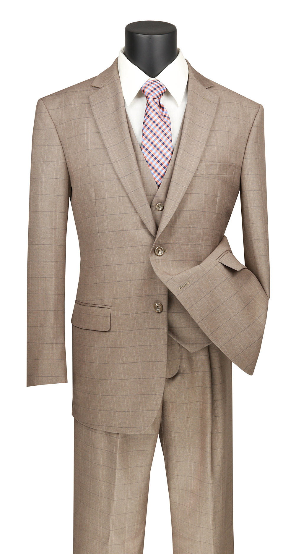 Olympia Collection Glen Plaid Regular Fit Suit 3 Piece Tan Suits