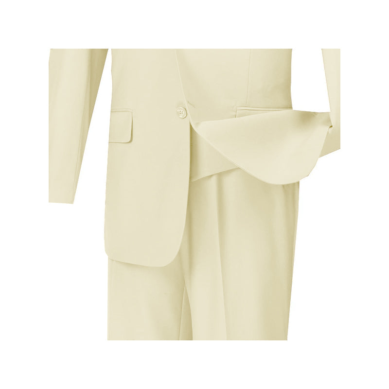 Vinci solid ivory Regular Fit 3 Piece Suit blazer, front view, showing collar, button closures, and flap pockets.