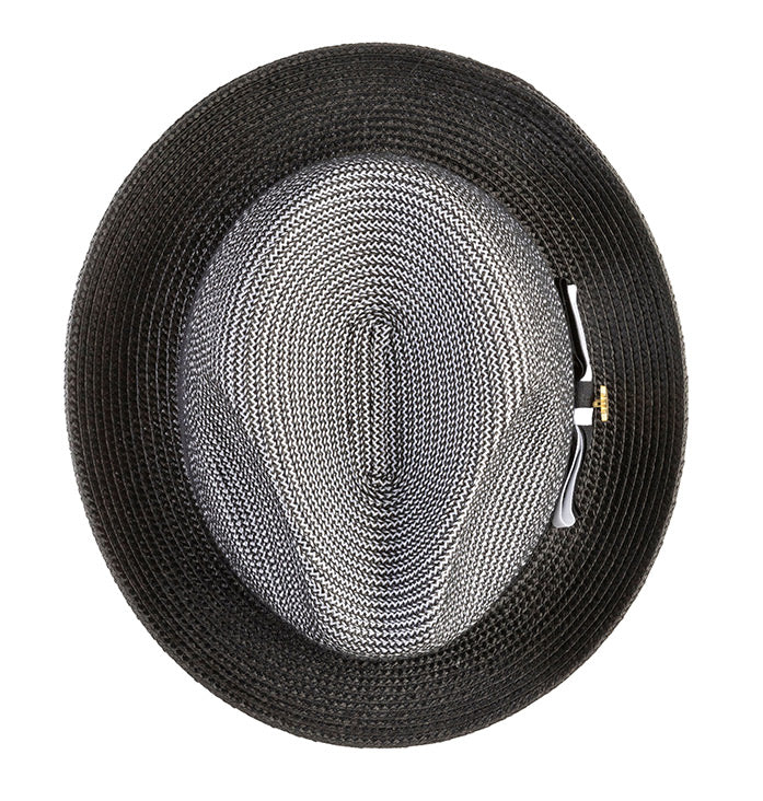 Solid Black Men's Two Tone Braided Pinch Fedora with Grosgrain Ribbon, shown in a full view.