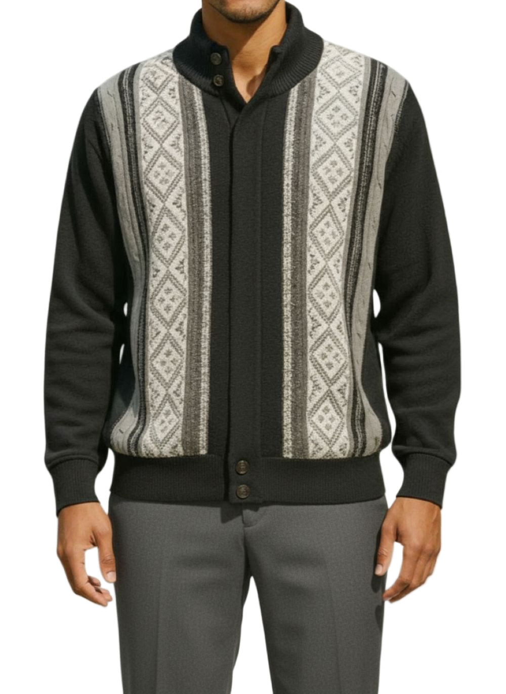 Black Vertical Pattern Zip Sweater Jacket